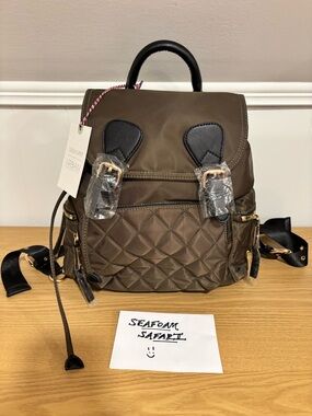 NWT Urban Expressions Olive Quilted Backpack with Black Trim